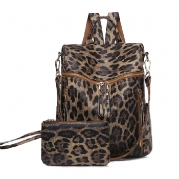 Animal print lady backpack cowhide leather backpack purse for women leopard