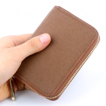100% brown saffiano pvc zip purse non leather women wallet supplier